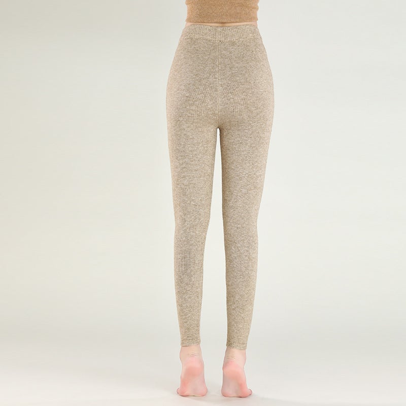 Women'S Seamless Thermal Knit Leggings Non-Wool Thickened Inner Knit Pants Four-Way Pants - Image 1